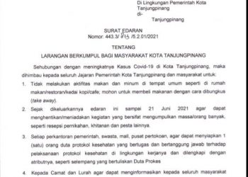 Surat Edaran Walikota Tanjungpinang, f : ist