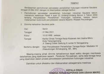 Surat pemanggilan untuk BFI Finance dan Karyawan yabg dipecat, foto : ist