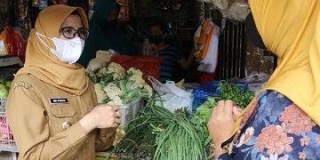 Bupati Blitar, Rini saat meninjau pasar tradisional dan menanyakan keluh kesah masyarakat, f : Dani E S/detak.media
