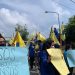 Kader PMII, saat sedang lakukan demo di depan gedung DPRD Kabupaten Blitar, foto : Dani ES/detak.media