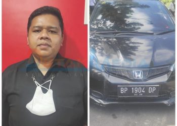 Pelaku yg diamankan oleh Polisi bersama Barang Bukti mobil, foto : ist
