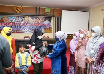 Walikota Tanjungpinang, Rahma, saat menyerahkan bantuan sembako, foto : ist