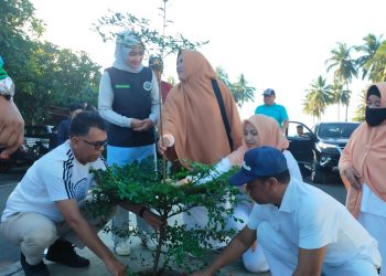 Tampak Bupati Natuna sedang menanam pohon di jalan baru Pasar Ranai (f : ist)