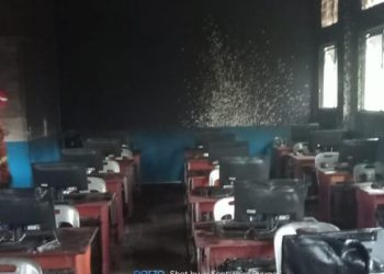 Suasana Usai Terjadinya Kebakaran di Laboratorium Komputer SMA Santa Maria Tanjungpinang, Jum'at (22/7/2022), foto : ist