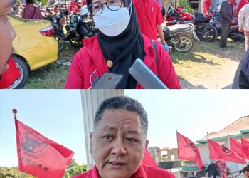 Ketua DPP PDI Perjuangan Sri Rahayu (atas), Ketua DPC Kabupaten Blitar Whisnu Sakti Buana saat sedang di wawancarai, foto : Dani ES/detak.media.