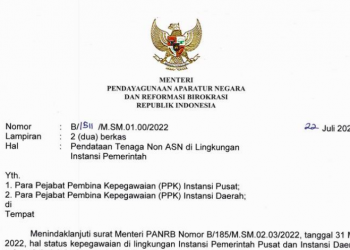 Tangkapan layar Surat Menteri PANRB Nomor B/1511/M.SM.01.00/2022 tanggal 22 Juli 2022 tentang Pendataan Tenaga Non-ASN di Lingkungan Instansi Pemerintah, foto : ist