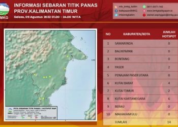 Informasi sebaran titik panas yang dirilis BMKG Balikpapan, Rabu (10/8) (Ist/ BMKG Balikpapan)