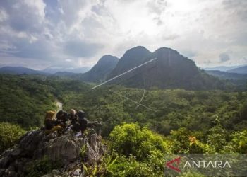 Bukit Langara di Loksado, Kabupaten Hulu Sungai Selatan, Kalimantan Selatan, salah satu geosite di Geopark Meratus. ANTARA/Bayu Pratama