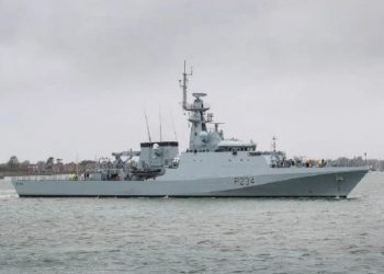 Kapal angkatan laut Kerajaan Inggris His Majesty’s Ship (HMS) Spey. (ANTARA/HO-Kedubes Inggris di Jakarta)