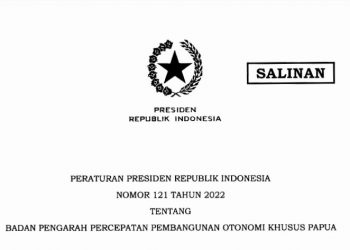 Tangkapan layar Peraturan Presiden Republik Indonesia (Perpres) Nomor 121 Tahun 2022 tentang Badan Pengarah Percepatan Pembangunan Otonomi Khusus Papua, foto: ist