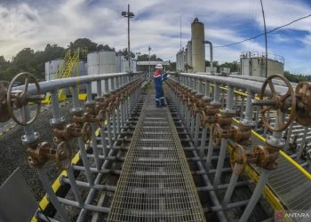 Perwira Pertamina memeriksa Stasiun Pengumpul (SP) 02 di Kelurahan Kampung Enam, Tarakan, Kalimantan Utara, Jumat (21/10/2022). PT Pertamina EP Tarakan Field saat ini memproduksi minyak 1.913 barrel per hari (BPOD) dan mampu memproduksi gas mencapai 2,37 juta kaki kubik per hari (MMSCFD). ANTARA FOTO/Galih Pradipta/foc.