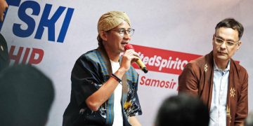 Menparekraf Sandiaga Salahuddin Uno dalam konferensi pers Aquabike Danau Toba 2023 di Kantor Kemenkomarves, Jakarta Pusat, Selasa (31/10/2023)