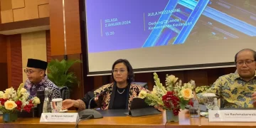 Menteri Keuangan Sri Mulyani Indrawati saat konferensi pers Kinerja dan Realisasi APBN 2023 di Jakarta, Selasa (2/1/2024). ANTARA/Bayu Saputra.