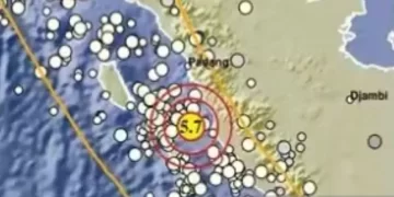 BMKG mencatat gempa berkekuatan M 5,7 terjadi di Sumatera Barat, Senin (5/2/2024). ANTARA/HO-BMKG/aa.